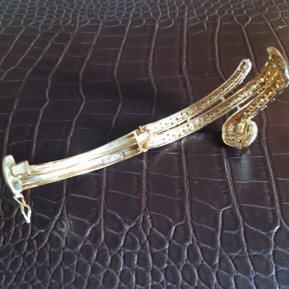 1990s Cuff Bracelet Vintage Snake Rhinestone Marked 925 - Picture 12 of 15